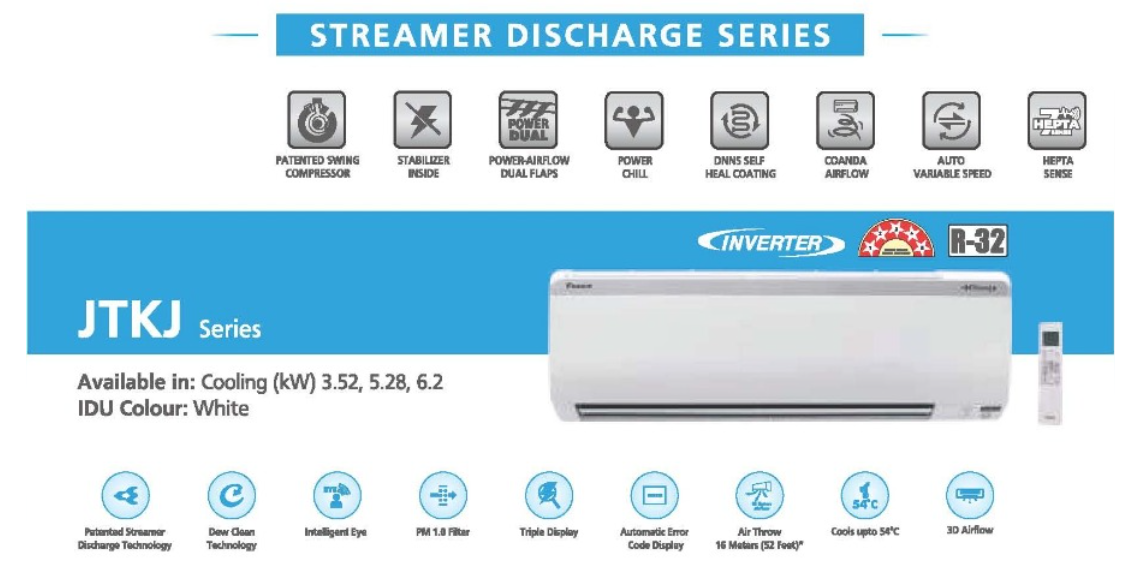 DAIKIN 18,000BTU/H DC INVERTER SPLIT TYPE WALL MOUNTED AIR CONDITIONER W/STREAMER DISCHARGE TECHNOLOGY SMART WI-FI